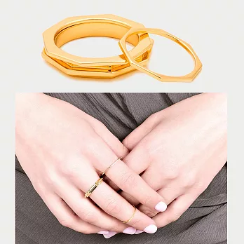 GORJANA 八角形切割 金色小寬版戒指 指尖戒 3件組Peytin Set3號+6號