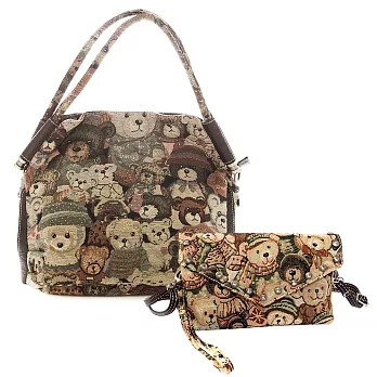 【DAVDANNY大衛丹尼】 經典熊系列--可愛維尼小熊肩側背兩用包(兩件組)