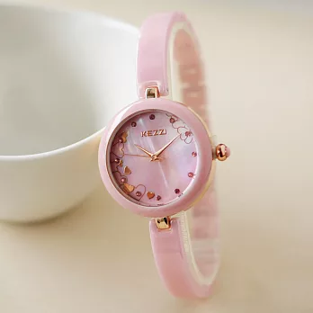 KEZZI珂紫KW-1217戀愛甜心貝面晶鑽透亮真陶瓷細腕錶-粉紅