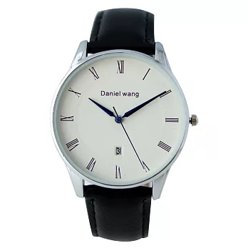 Daniel Wang DW-3140 文青質感極簡風中性皮革錶-黑帶銀框