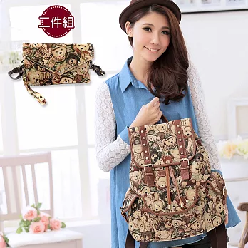 【DAV DANNY 大衛丹尼】多多熊系列可愛維尼小熊超大容量旅行外出後背包857(兩件組)