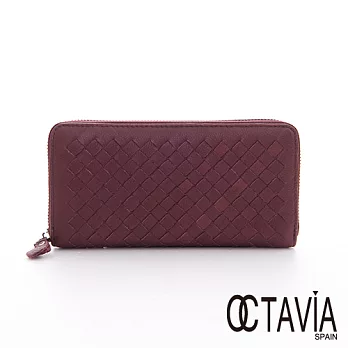 【Octavia 8 真皮】錯落 羊皮編織全拉式長夾-磚紅磚紅
