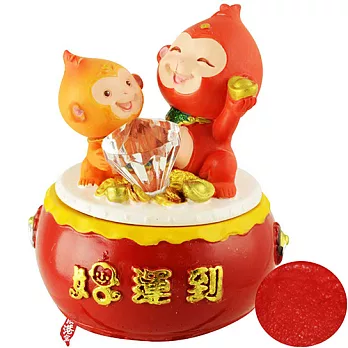 鹿港窯-猴年吉祥物-好運到聚寶盆(印泥盒)