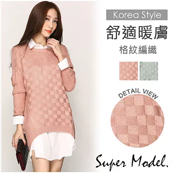 【名模衣櫃】韓系造型格紋針織衫-共2色(M-XL適穿)FREE粉色