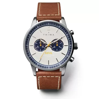 【TRIWA】Nevil系列 Ocean雙眼計時真皮腕錶 (白/藍/咖啡 TWNEST113-SC010212) / 北歐設計瑞典品牌