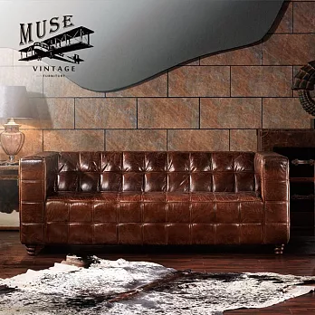 MUSE-Pullman普爾曼復古雋永格紋牛皮三人沙發