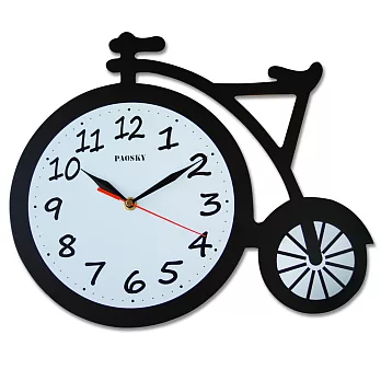 JCY W-9143 活力自行車卡通時尚藝術掛鐘-白底黑字