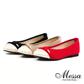 【Messa米莎專櫃女鞋】MIT華麗系異材質拼接高貴平底娃娃鞋37卡其色