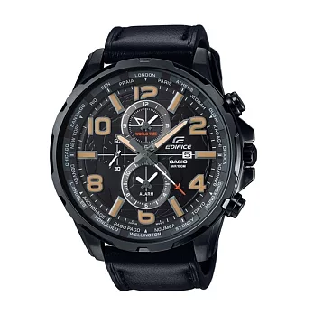 CASIO EDIFICE 世界地圖樣貌呈現運動時尚皮革腕錶-黑-EFR-302L-1A