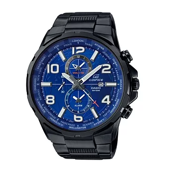 CASIO EDIFICE 世界地圖樣貌呈現運動時尚腕錶-藍面-EFR-302BK-2A