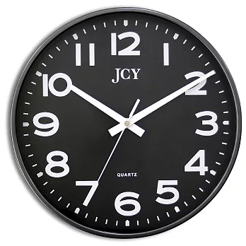 JCY 台灣品牌 W-6887 簡約素色膠框數字掛鐘-黑框黑面