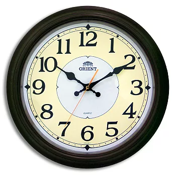 ORIENT東方 C2748古典風仿木框24小時打點報時掛鐘-咖框米面