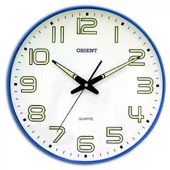 ORIENT東方 P1406-A 波浪紋面靜音秒針夜光數字掛鐘-藍框白面