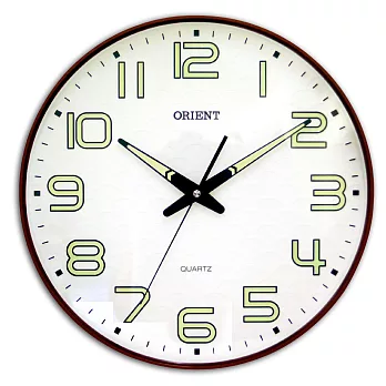 ORIENT東方 P1406-A 波浪紋面靜音秒針夜光數字掛鐘-咖框白面