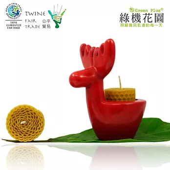 【綠機花園】聖誕禮物-肥皂石 聖誕麋鹿燭台組(含精油蜂蠟蠟燭2入)