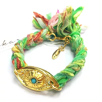 Ettika 美國品牌 古董絲緞帶編織 金色智慧之眼 幸運手鍊 嫩綠X粉灰