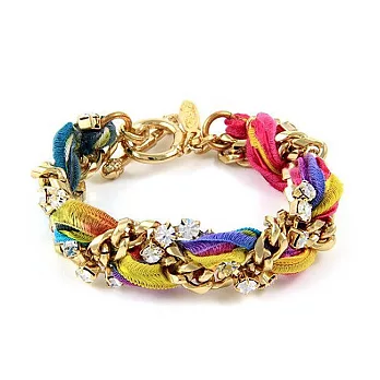 Ettika 美國品牌 水晶金鍊 古董絲緞帶編織 幸運手環 螢光X彩虹