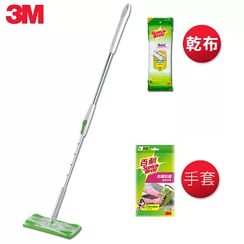 百利除塵紙拖把組(拖把+乾式除塵紙標準款50張+抗菌手套大型)　