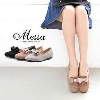 【Messa米莎專櫃女鞋】MIT 法式優雅仿麂絨內真皮樂福鞋40灰色