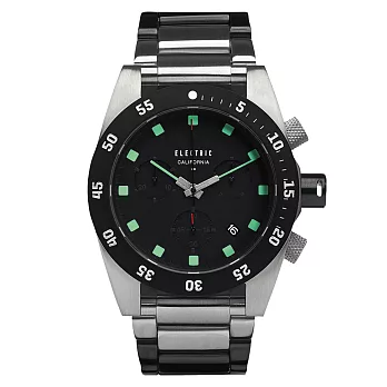 【ELECTRIC】DW01系列 經典潛水三眼計時腕錶 (黑面/綠刻度/銀黑雙色鋼帶 EVEW0030010001)