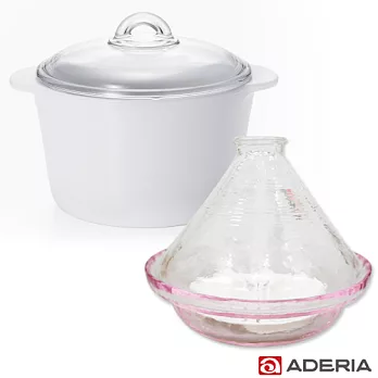 【ADERIA】日本進口陶瓷塗層耐熱玻璃調理鍋3L送塔吉鍋白色調理鍋