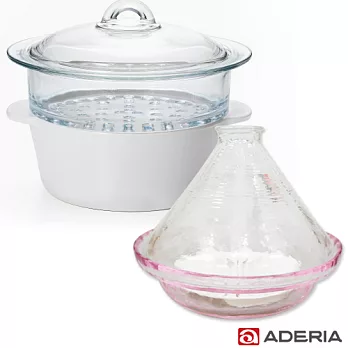 【ADERIA】日本進口雙層陶瓷塗層耐熱玻璃調理鍋2L送塔吉鍋白色調理鍋
