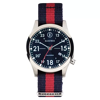 【ELECTRIC】FW01系列摩登雅痞風潮腕錶 (藍面/紅間藍色帆布帶 EVEW0010020008)