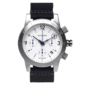 【ELECTRIC】FW02系列復古強悍三眼計時腕錶 (白面/銀殼/黑帆布帶 EVEW0020020015)