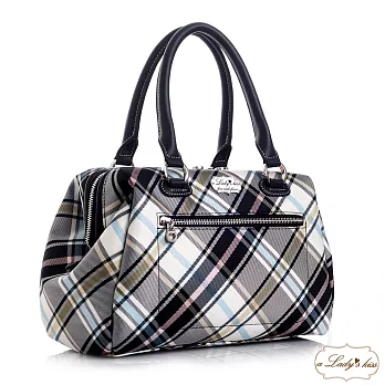 【a Lady ’s真皮】英倫氣質醫生口金波士頓包(清新藍格)