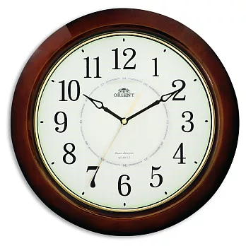 ORIENT東方 WL-864鋼琴烤漆木框自然夜光顯示掛鐘-白底黑字