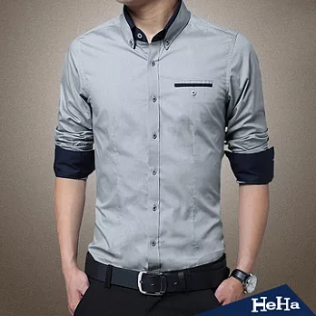 襯衫 純棉商務修身長袖襯衫 四色-HeHa-2XL（灰色）