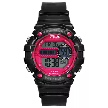 FILA 絕對玩色時尚運動腕錶-黑X桃紅