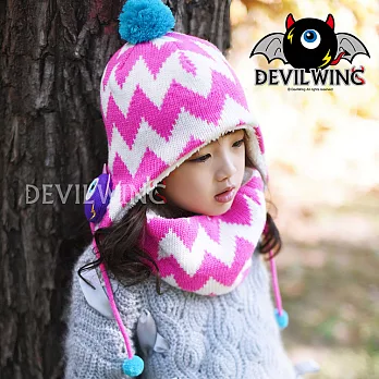 (帽子+圍脖兩件套)韓國DevilWing小惡魔男女童閃電造型圍巾粉紅色