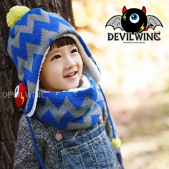 (帽子+圍脖兩件套)韓國DevilWing小惡魔男女童閃電造型圍巾藍色