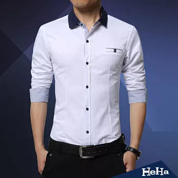 襯衫 紳士拼色修身長袖襯衫 三色-HeHa-XL(白色)