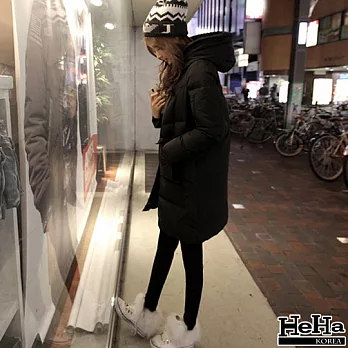 外套 長版鋪棉加厚可拆連帽外套 二色-HeHa-M（黑色）