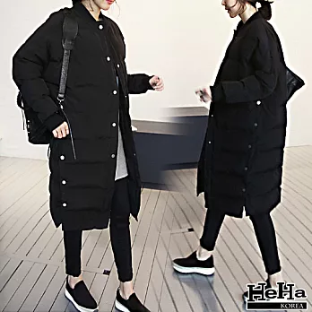 外套 寬鬆鋪棉加厚長版風衣外套 二色-HeHa-XL（黑色）