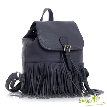 【手感的秀】真皮波西米亞流蘇後背包(優雅灰)