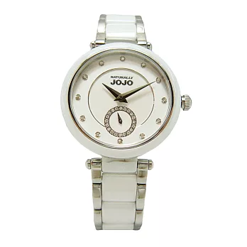 NATURALLY JOJO 晶鑽無敵時尚小秒針陶瓷女性優質腕錶-白-JO96892-80F