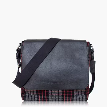 【COACH 男仕品味】拼接毛 / 側肩 / 斜肩 / 多功能包_格紋黑