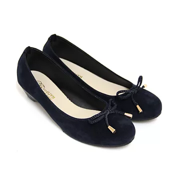 【Pretty】素面圓頭小蝴蝶結低跟娃娃包鞋23藍色