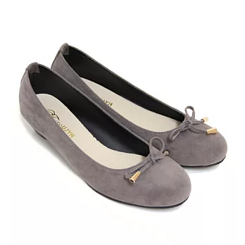 【Pretty】素面圓頭小蝴蝶結低跟娃娃包鞋23灰色