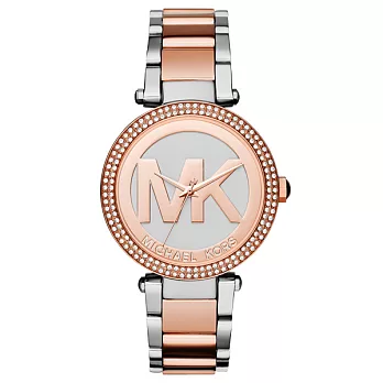 Michael Kors恬雅高貴晶鑽時尚腕錶-玫瑰金X銀