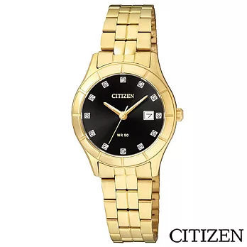 CITIZEN星辰 時尚金錶設計女性石英腕錶-黑 EU6042-57E