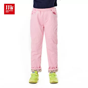 【JJLKIDS】花紋造型厚刷毛休閒反摺長褲(粉紅)120粉紅
