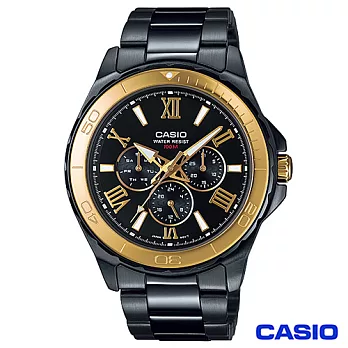 CASIO卡西歐 時尚三眼黑鋼型男腕錶 MTD-1075BK-1A9