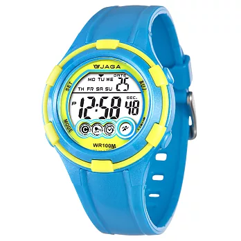 JAGA(捷卡) 繽紛耀眼多彩多功能電子錶M1099-藍黃