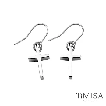 【TiMISA】迷你簡約十字 純鈦耳勾一對