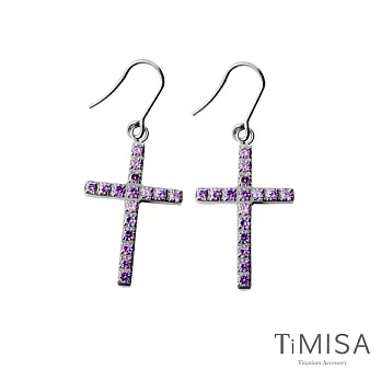 【TiMISA】絢麗十字(兩色) 純鈦耳環一對神秘紫
