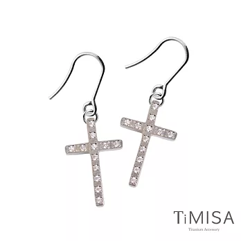 【TiMISA】彩鑽十字(M) 純鈦耳環一對(三色)白鑽